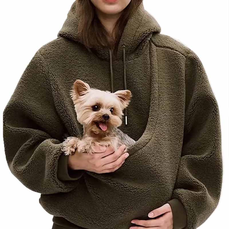 Sherpa Hoodie Fleece - Autumn Winter Ladies Solid Color Pet